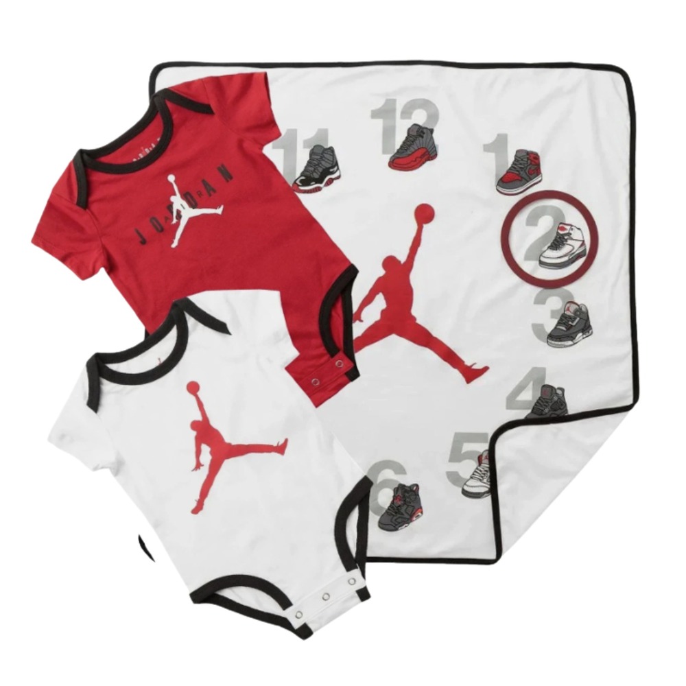Nike Air Jordan First-Year Baby Bodysuit Blanket 4-Piece Gift Set 0-12M NIB